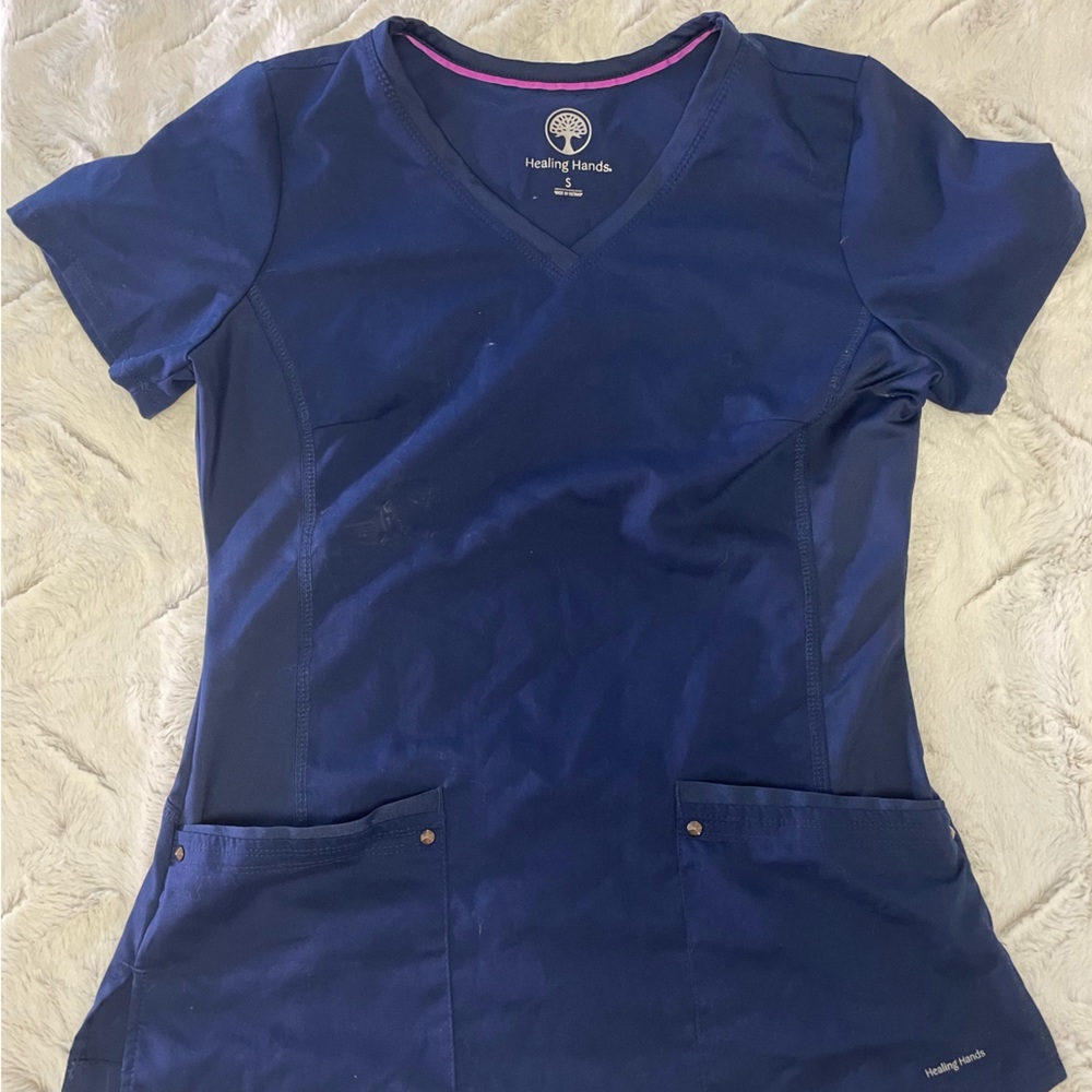 Healing hands navy scrub top